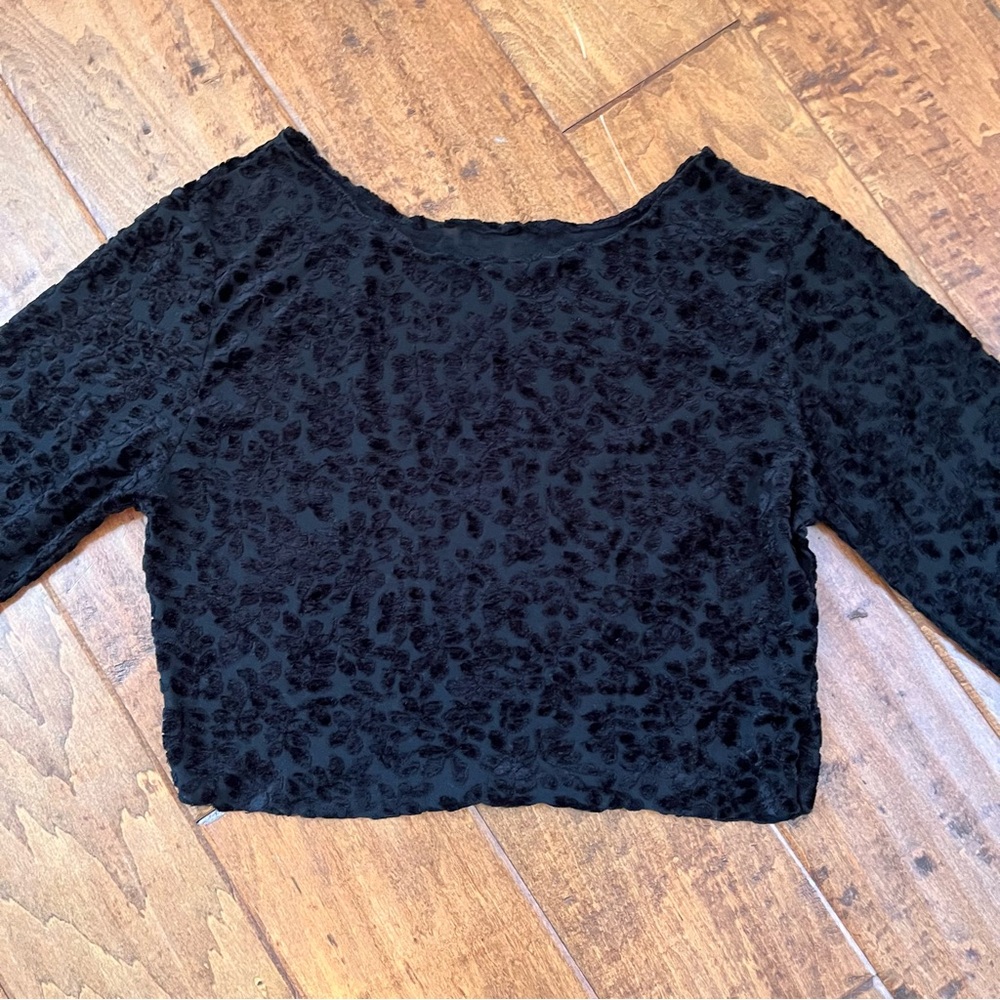 Chic Black Textured Crushed Velvet Women's Blouse